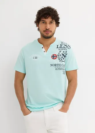 Henley shirt met korte mouwen van biologisch katoen, Kleur: mentholmint/donkerblauw/wit/rood