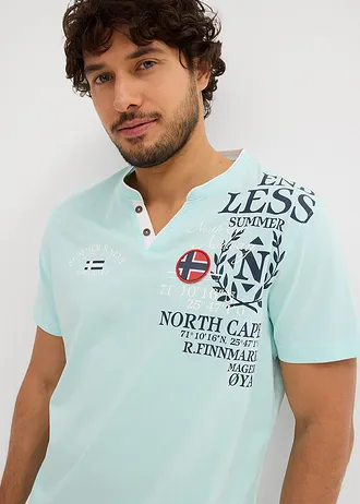 Koszulka z czystej bawełny organicznej z dekoltem henley i krótkim rękawem • miętowy z nadrukiem • sklep bonprix