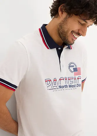 Poloshirt van puur biologisch katoen (set van 2) met korte mouw • donkerblauw+wit met print • bonprix online shop