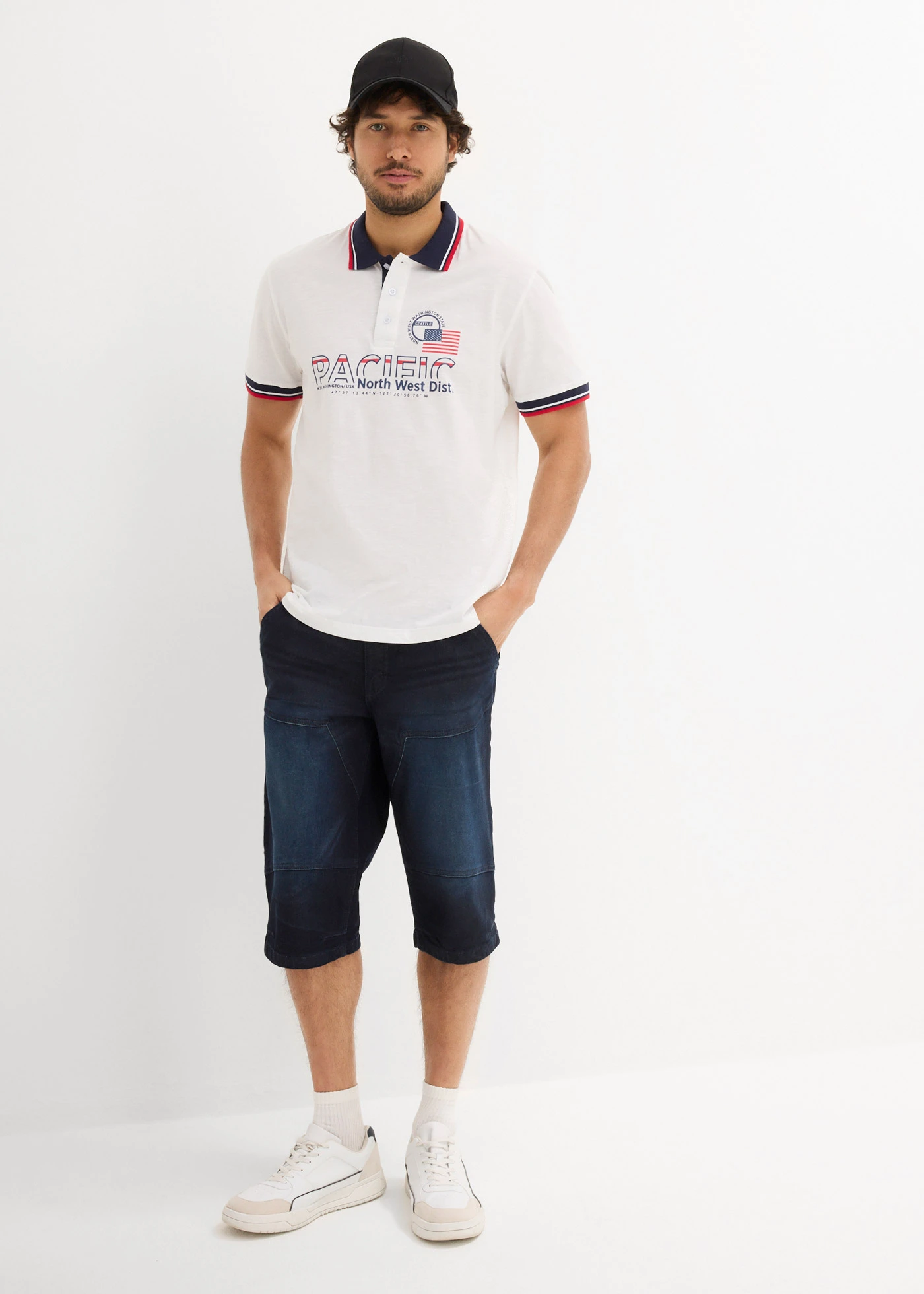 Poloshirt van puur biologisch katoen (set van 2) met korte mouw • donkerblauw+wit met print • bonprix online shop