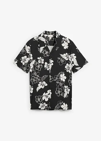 Overhemd met korte mouwen van viscose • zwart gebloemd • bonprix online shop