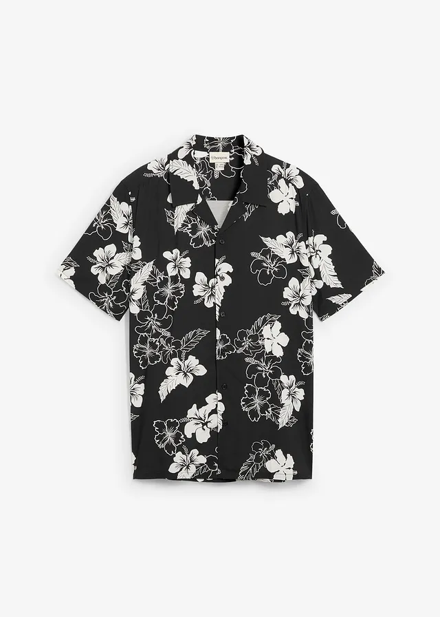 Overhemd met korte mouwen van viscose • zwart gebloemd • bonprix online shop