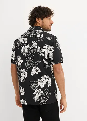 Overhemd met korte mouwen van viscose • zwart gebloemd • bonprix online shop