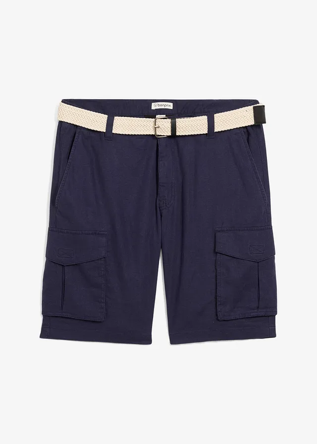 Bermuda cargo avec lin et ceinture, Regular