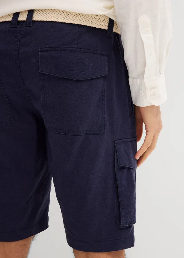 Cargo bermuda met linnen en riem, regular fit • donkerblauw • product-page.page-title-suffix