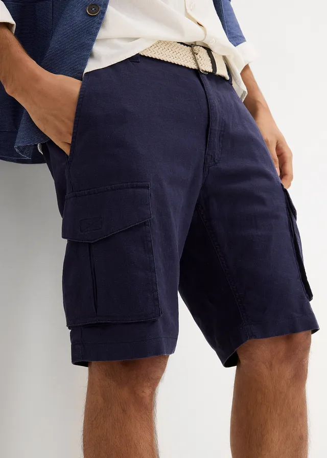 Bermuda cargo avec lin et ceinture, Regular • bleu foncé • product-page.page-title-suffix