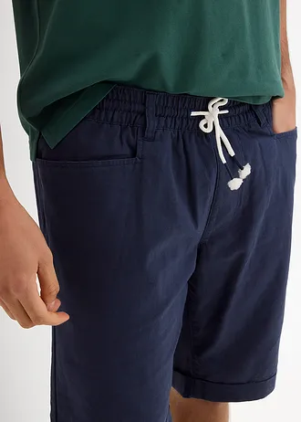 Bermuda à taille élastiquée en lin mélangé, regular, Couleur: bleu foncé