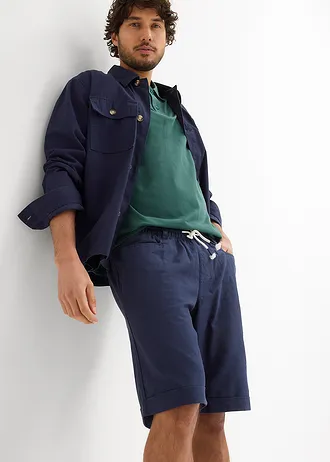 Bermuda à taille élastiquée en lin mélangé, Regular • bleu foncé • Boutique bonprix