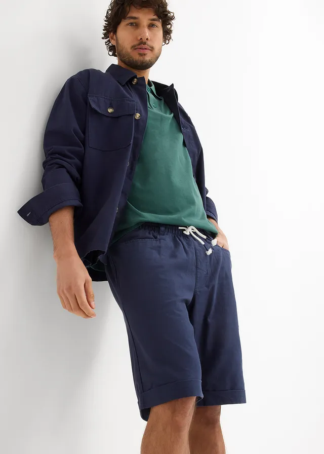 Bermuda van een luchtige linnenmix, regular fit • donkerblauw • product-page.page-title-suffix