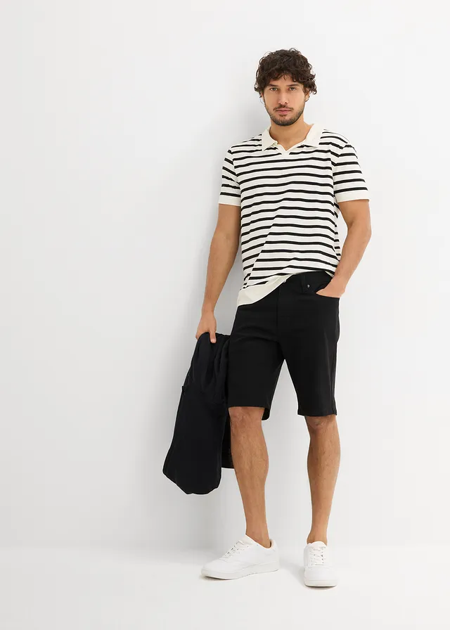 Regular fit stretch bermuda (set van 2), Kleur: zwart+grijs