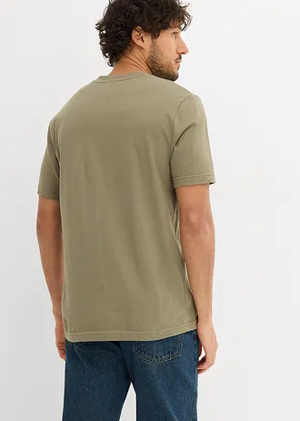 T-shirt z czystej bawełny organicznej  (2 szt.) • oliwkowy+głęboki niebieski z nadrukiem • sklep bonprix