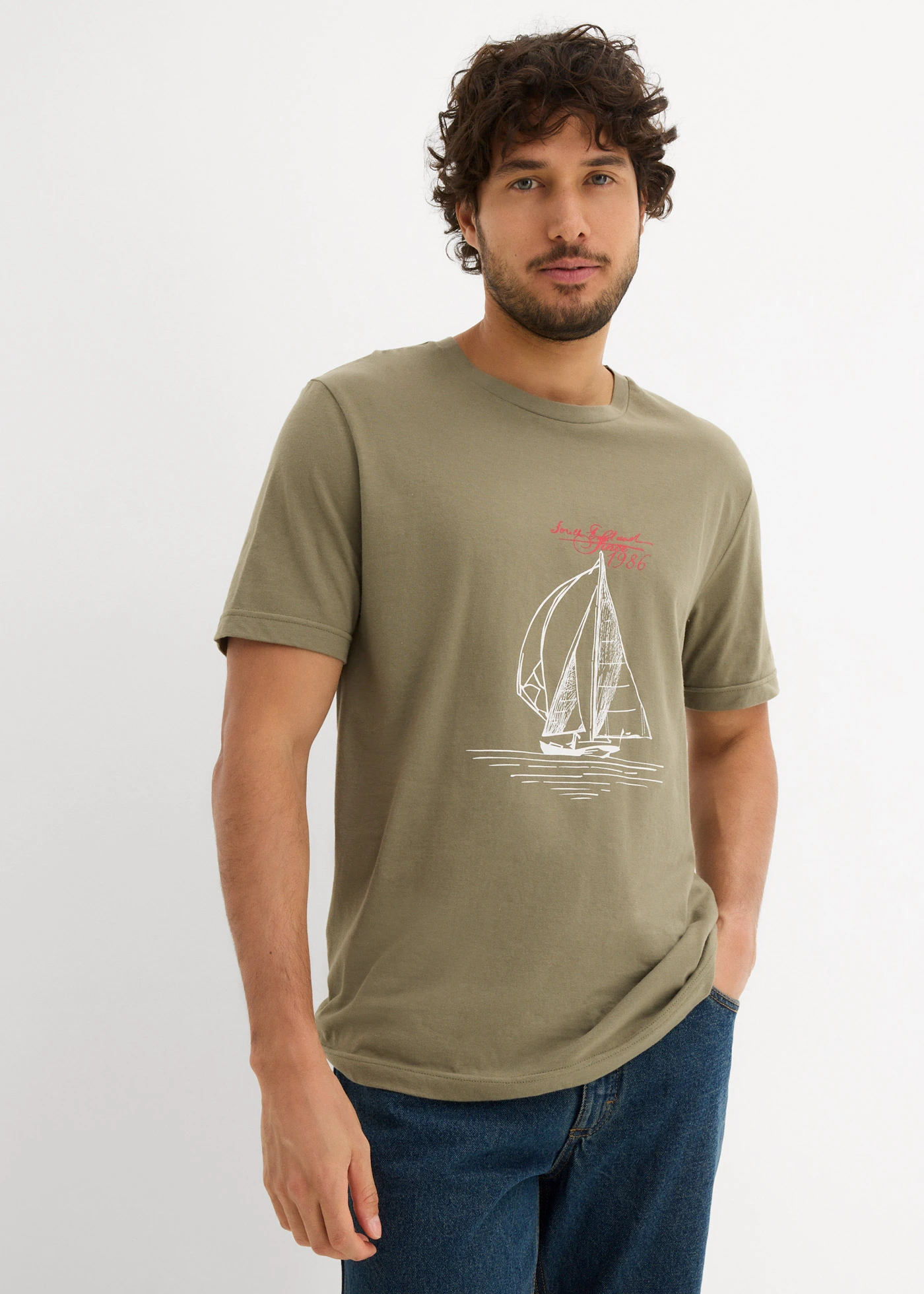 T-shirt van biologisch katoen (set van 2) • olijfgroen+diepblauw met print • bonprix online shop