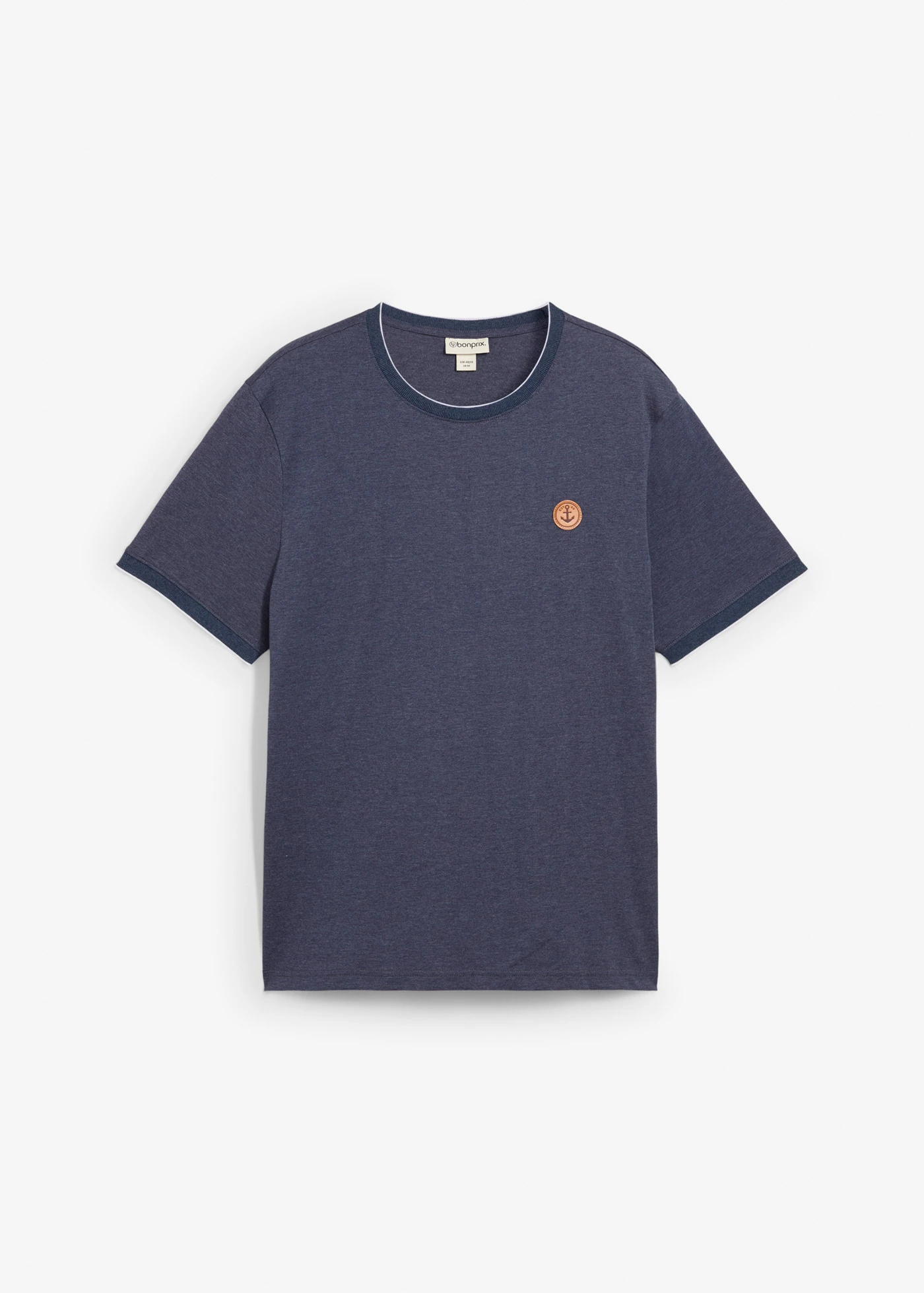 T-shirt effet superposé avec écusson poitrine • bleu foncé chiné • Boutique bonprix