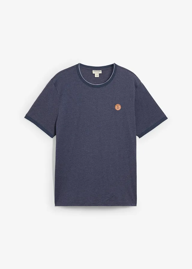 T-shirt z efektem dwuwarstwowym, z ozdobnymi elementami • granatowy melanż • sklep bonprix