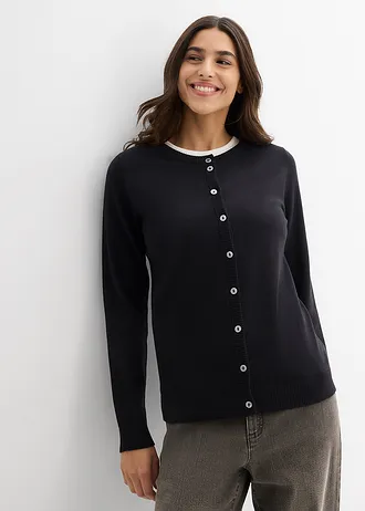 Gebreid vest met ronde hals, Kleur: zwart