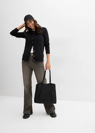 Gebreid vest met ronde hals, Kleur: zwart