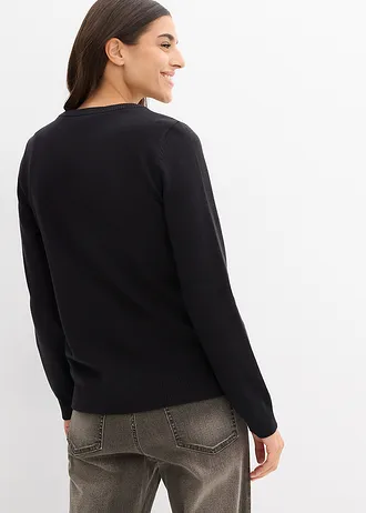 Gebreid vest met ronde hals, Kleur: zwart