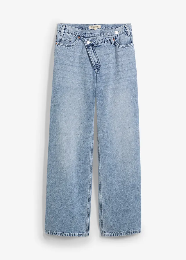 Wide leg jeans, mid waist, low stretch