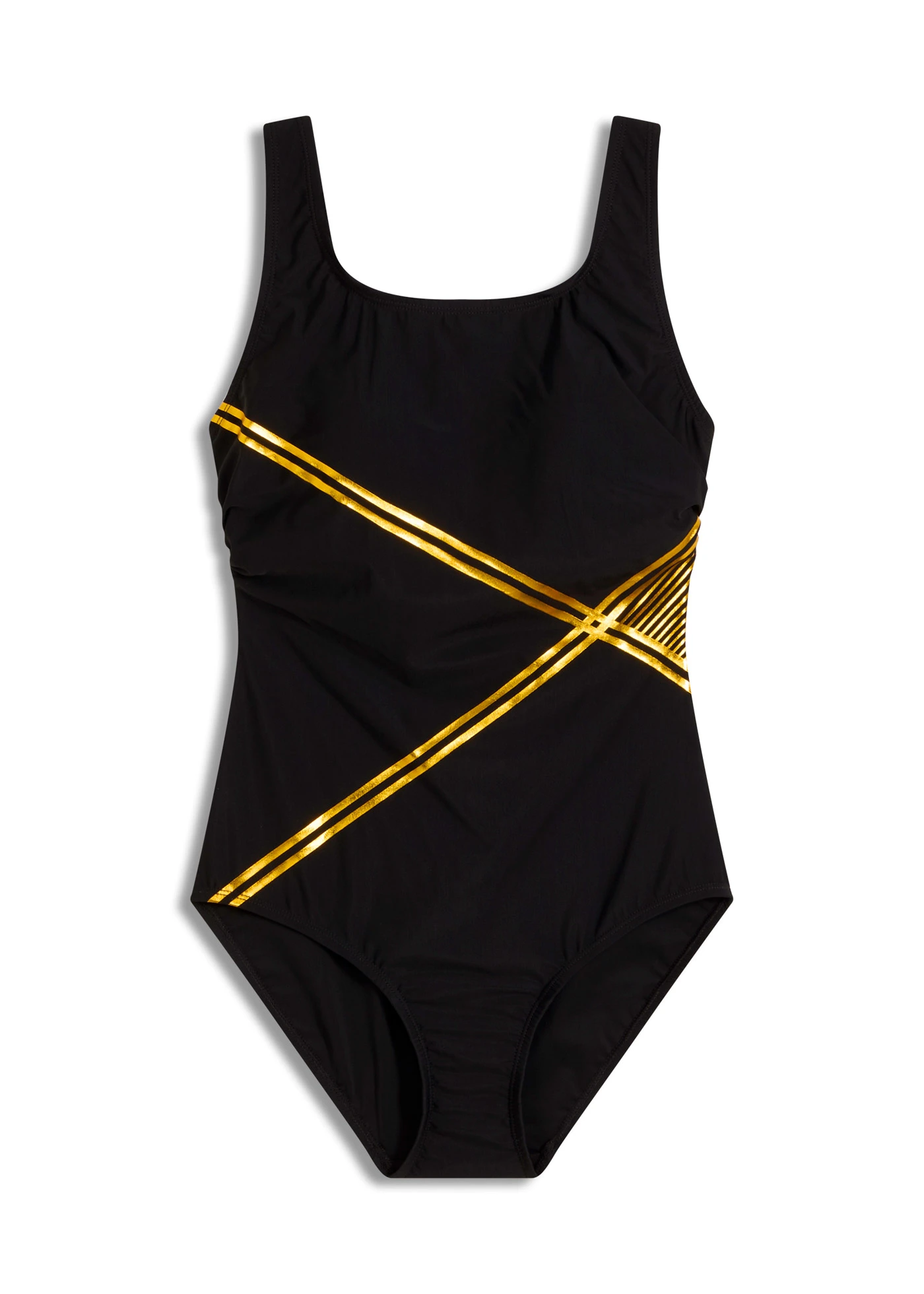 Costum de baie cu efect de modelare ușor și detalii aurii • negru/auriu • magazin bonprix