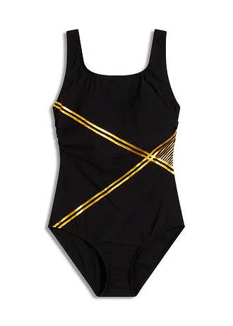 Costum de baie cu efect de modelare ușor și detalii aurii