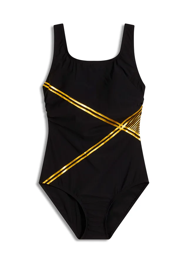 Licht corrigerend badpak met goudkleurige details • zwart/goudkleur • bonprix online shop