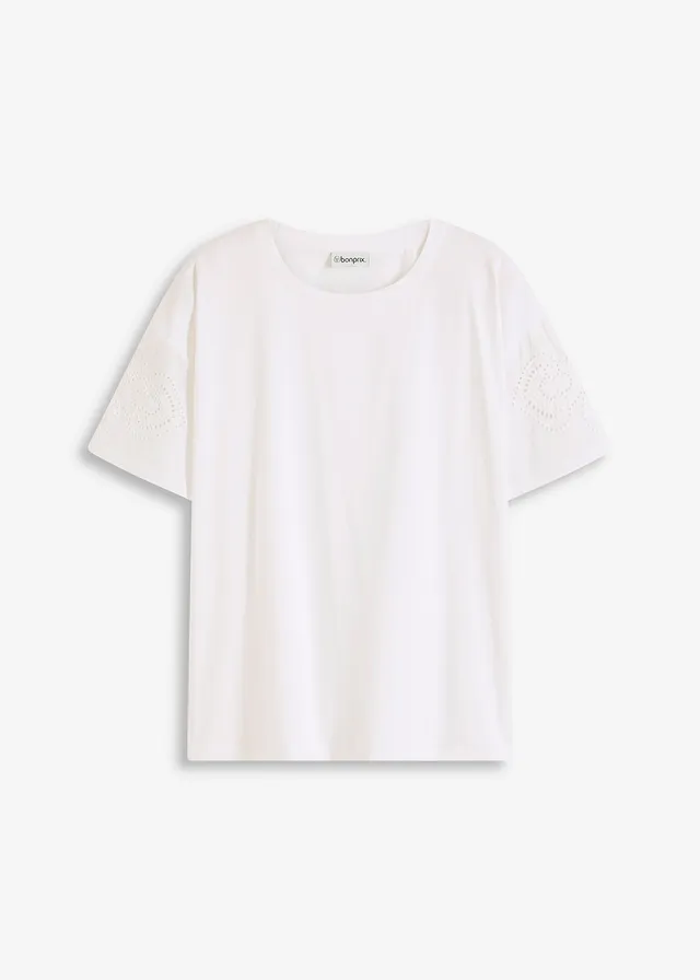 T-shirt met broderie anglaise
