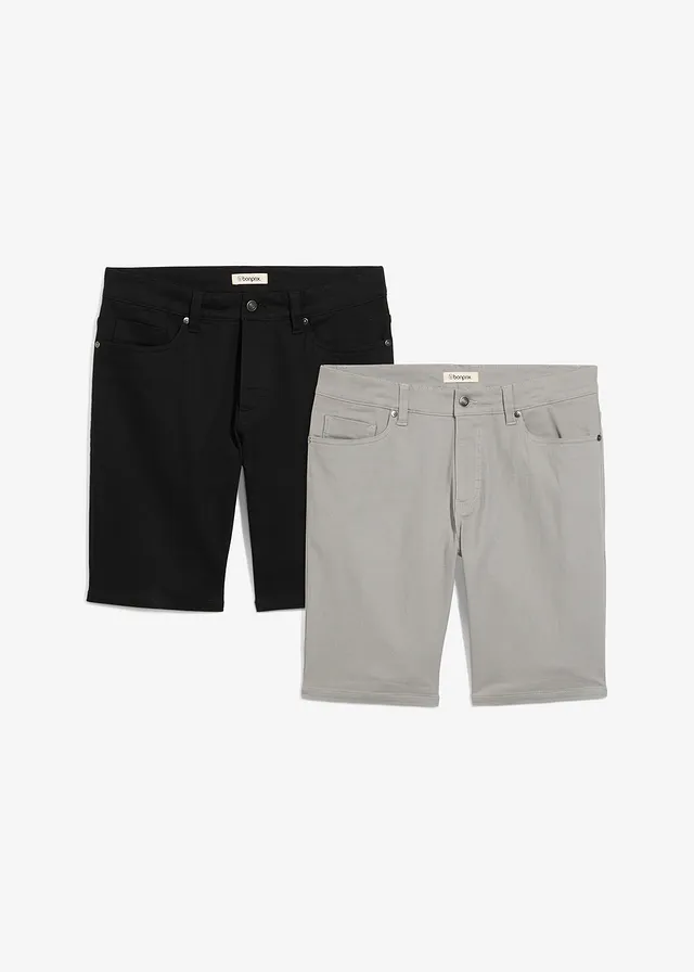 Lot de 2 bermudas extensibles, regular, Couleur: noir + gris