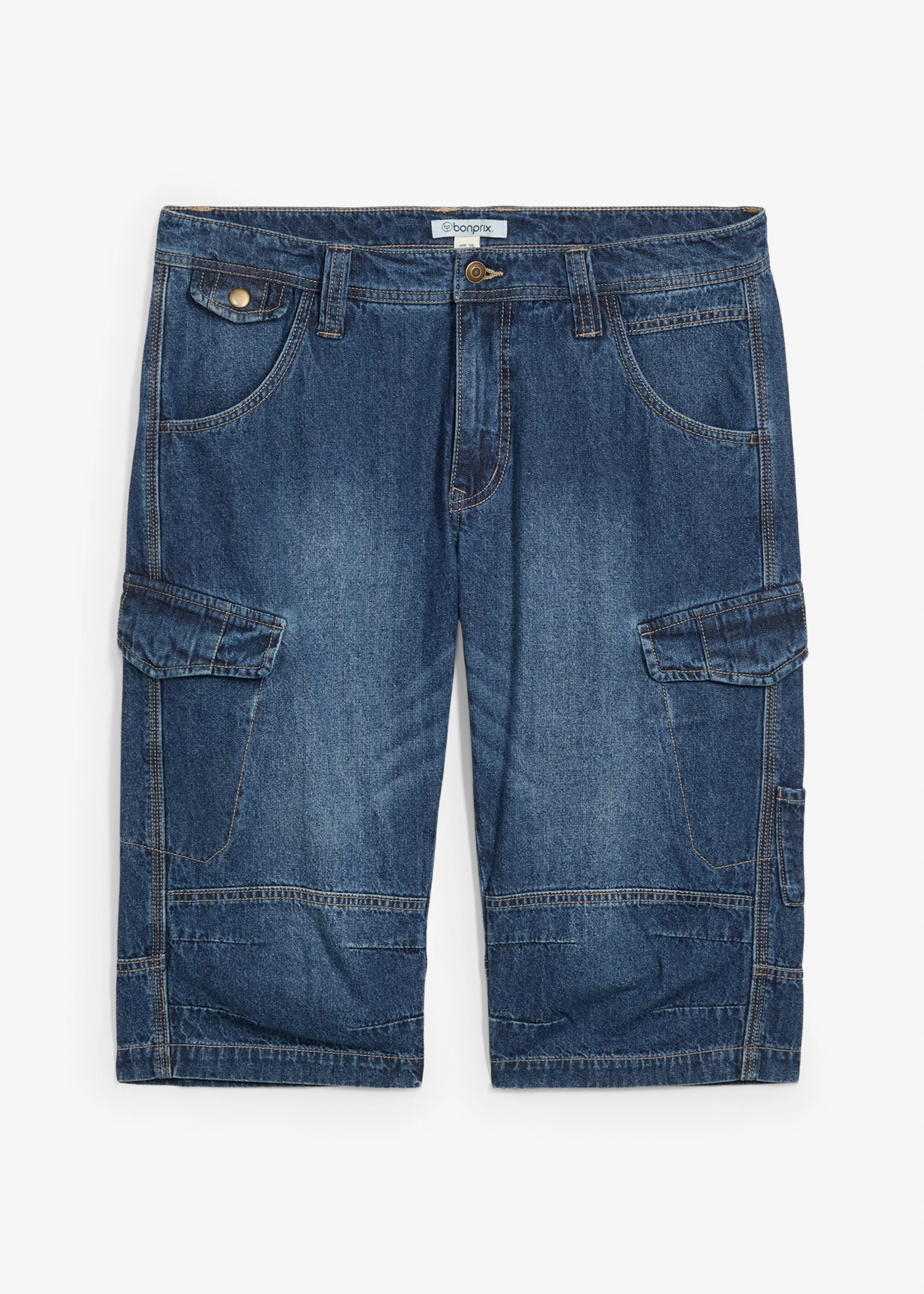 Vékony, hosszú farmer cargo bermuda, Relaxed Fit • kékesbézs denim • bonprix áruház