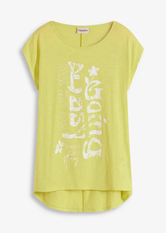 T-shirt long 100% coton, Couleur: jaune citron