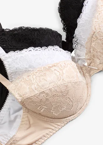 Sutien push-up cu dantelă fină (set/3 buc.) • alb+bej-cretă+negru • magazin bonprix