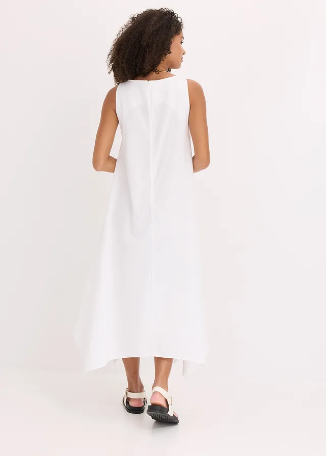 Jurk met bandjes van een fijne viscosemix, Kleur: wit