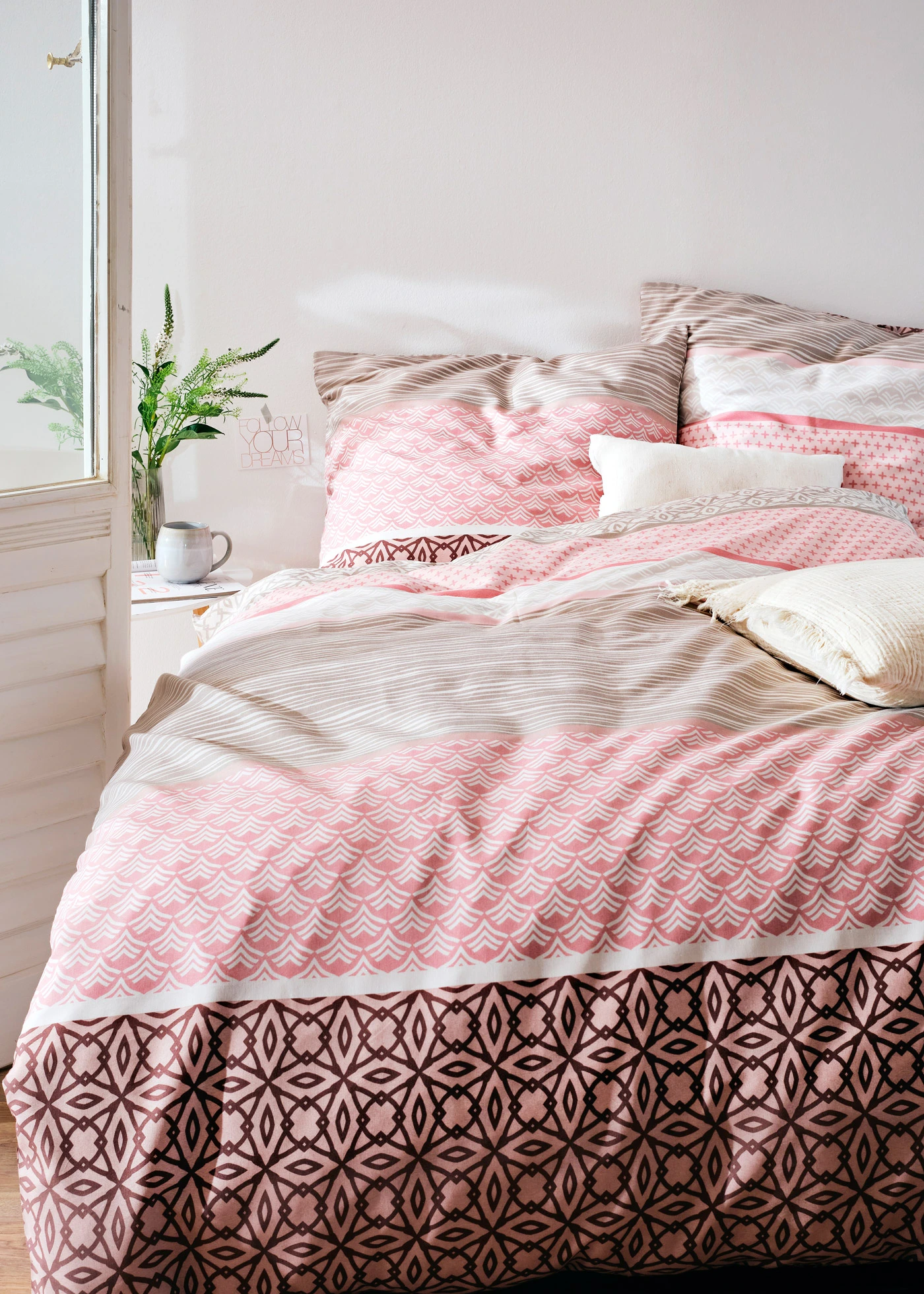 Dekbedovertrek in een katoenmix • roze-taupe • bonprix online shop