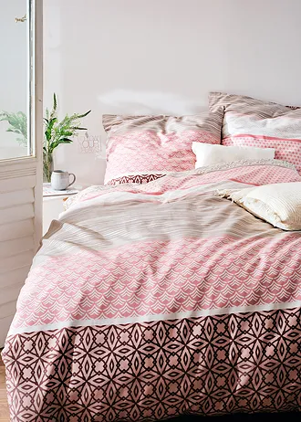 Dekbedovertrek in een katoenmix, Kleur: roze-taupe