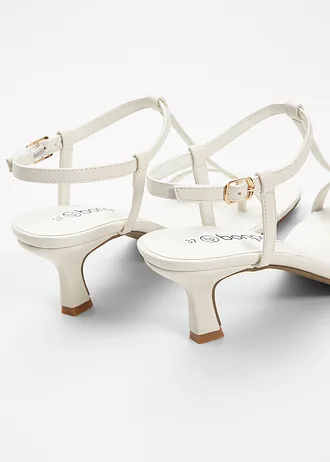 Páskové sandály na podpatku, barva: krémově bílá