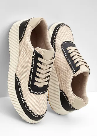 Sneakersy • beżowo-czarny • sklep bonprix