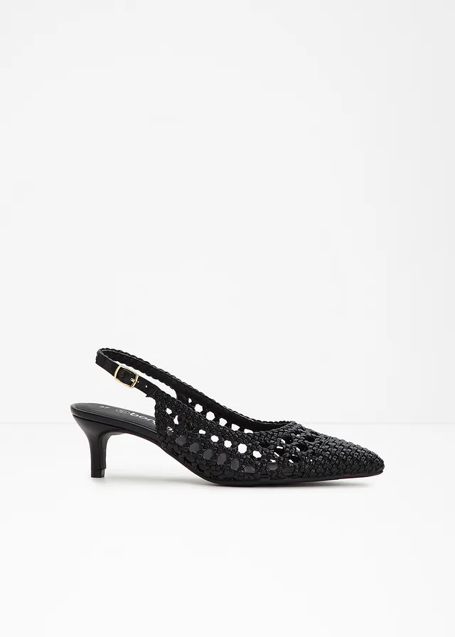 Escarpins slingback, aspect tressé, Couleur: noir