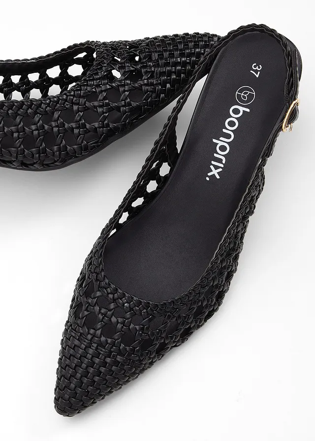 Escarpins slingback, aspect tressé, Couleur: noir