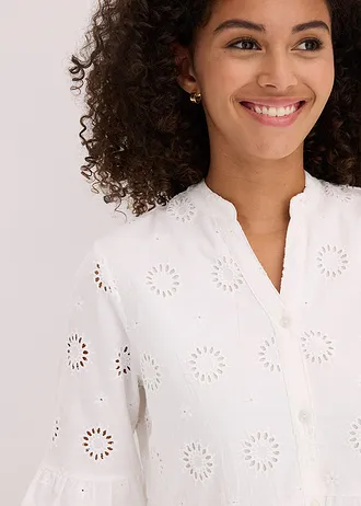 Midi jurk van katoen met broderie anglaise • wit • bonprix online shop