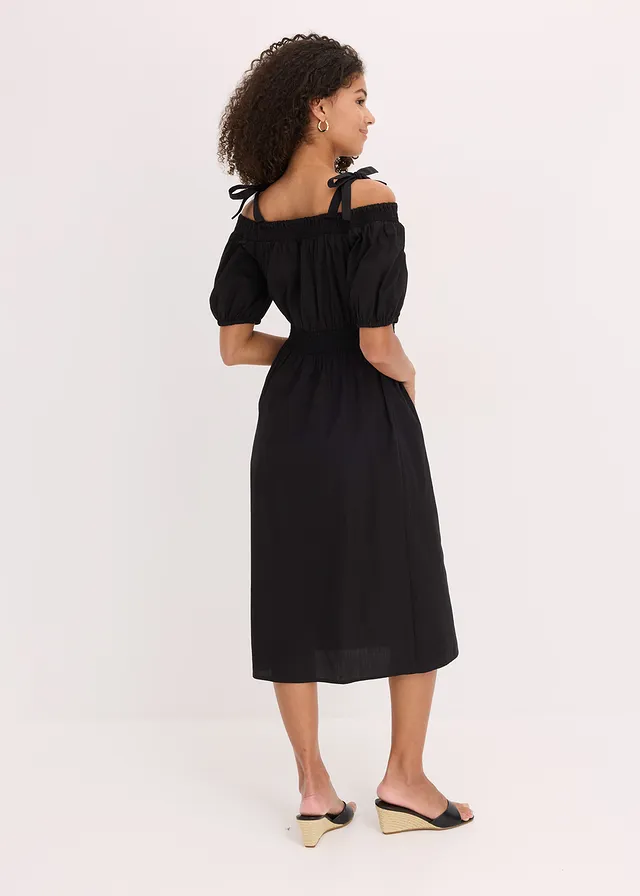 Robe col Bardot 100% coton, Couleur: noir