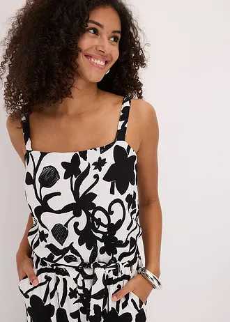 Gedessineerde jumpsuit van gestructureerde jersey • wolwit-zwart gebloemd • bonprix online shop