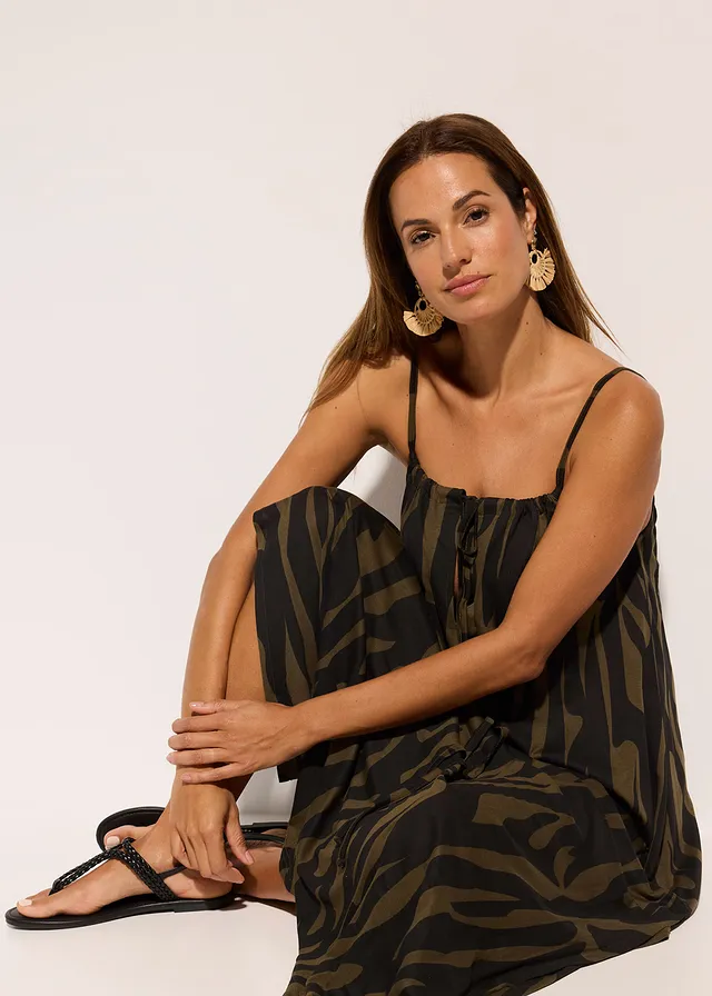 Strandjurk van viscose • zwart-kaki • product-page.page-title-suffix