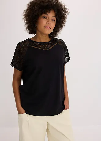 Tričko s čipkou, farba: čierna