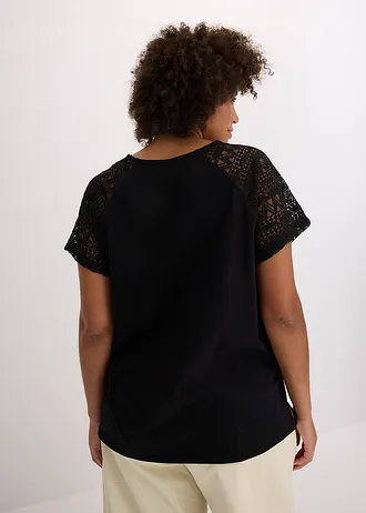 Tričko s krajkou, barva: černá