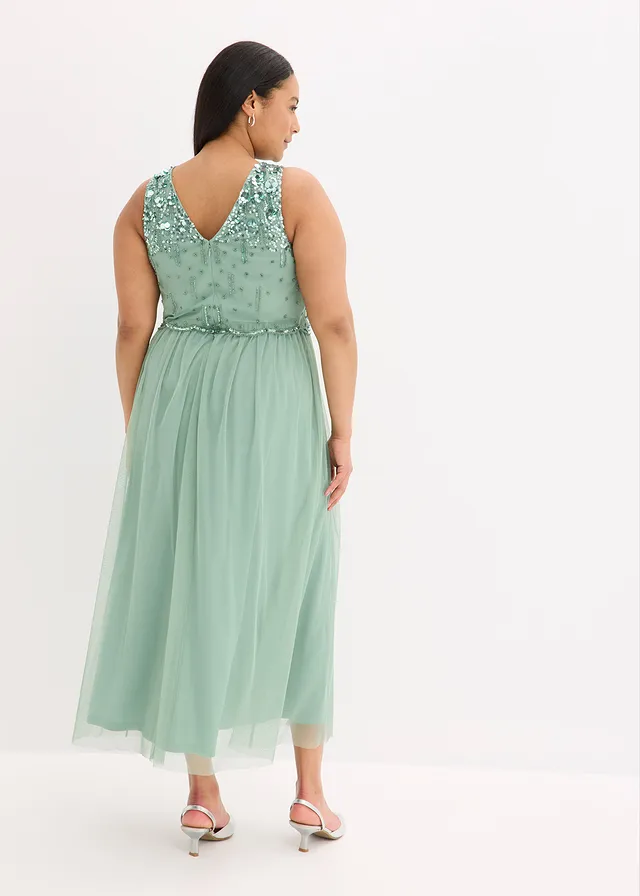 Robe longue avec haut brodé de sequins, Couleur: vert pastel