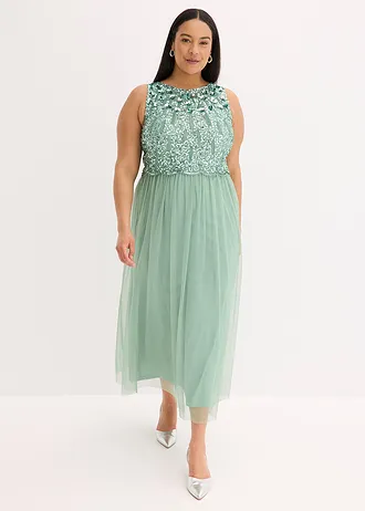 Maxi šaty s výšivkou s flitry, barva: pastelově zelená