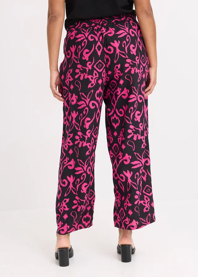 Gedessineerde Marlene Dietrich broek van soepele viscose, Kleur: zwart/pink