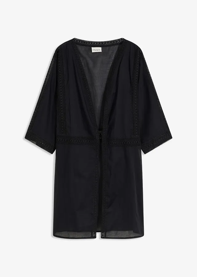 Strand kimono tuniek, Kleur: zwart