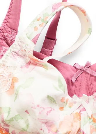Minimizer bh zonder beugels met biologisch katoen (set van 2) • wolwit gebloemd + bessensorbet • bonprix online shop