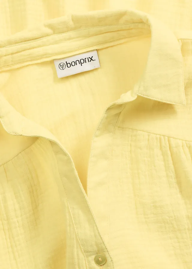 Korte strokenjurk van mousseline • soft geel • product-page.page-title-suffix