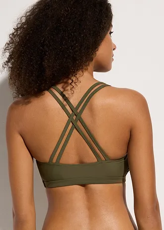 Bralette bikinitop met gekruiste bandjes • donkerolijfgroen • bonprix online shop